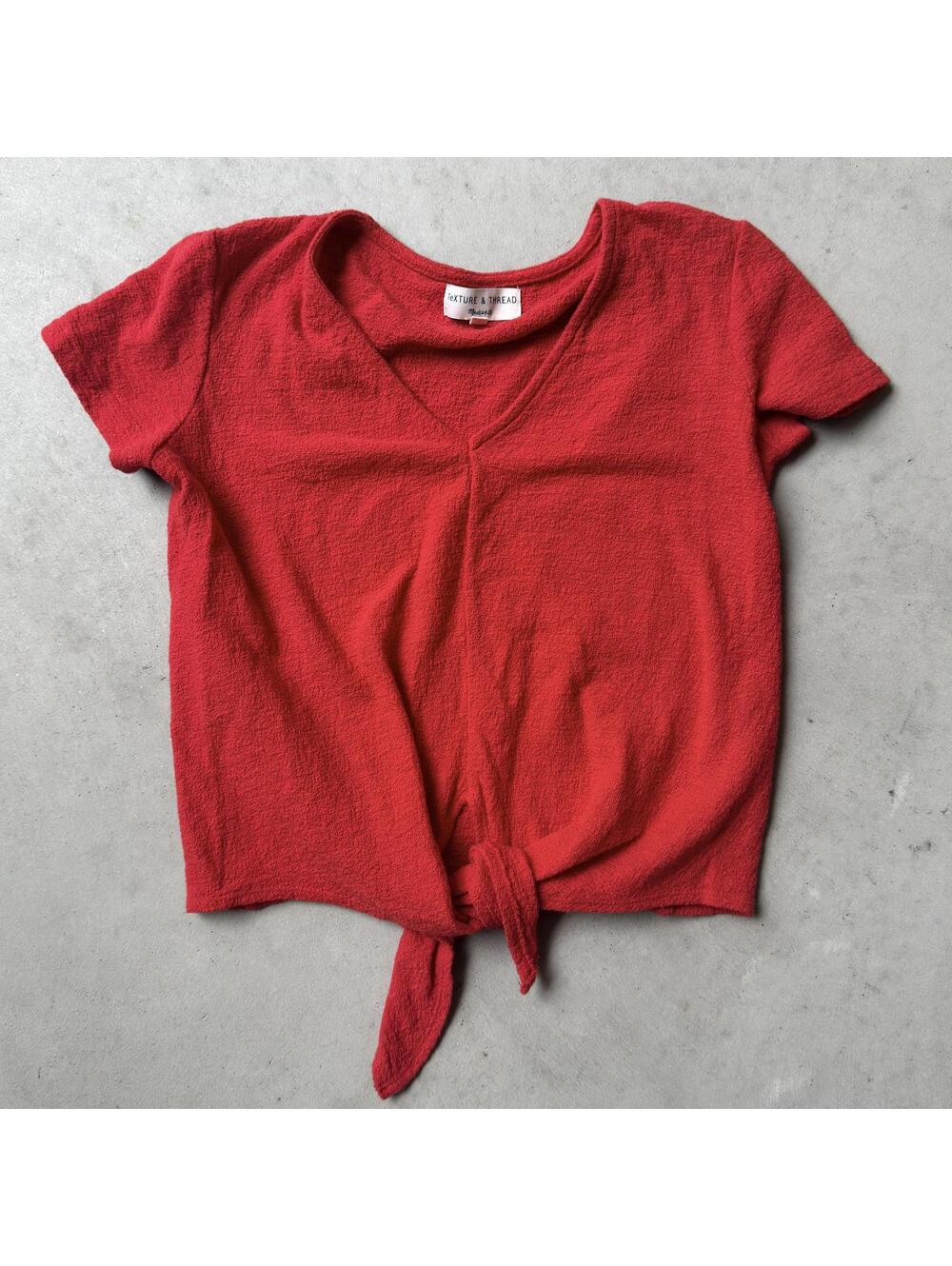 Madewell Red Tie-Front Short Sleeve Top 100% Cotton Texture & Thread